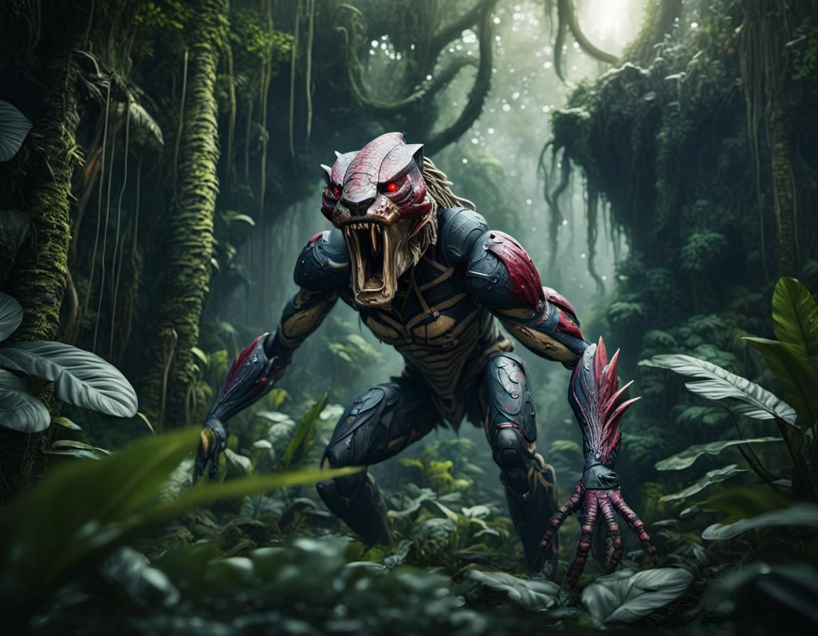 Predator in Jungle: Realistic, Detailed Matte Painting