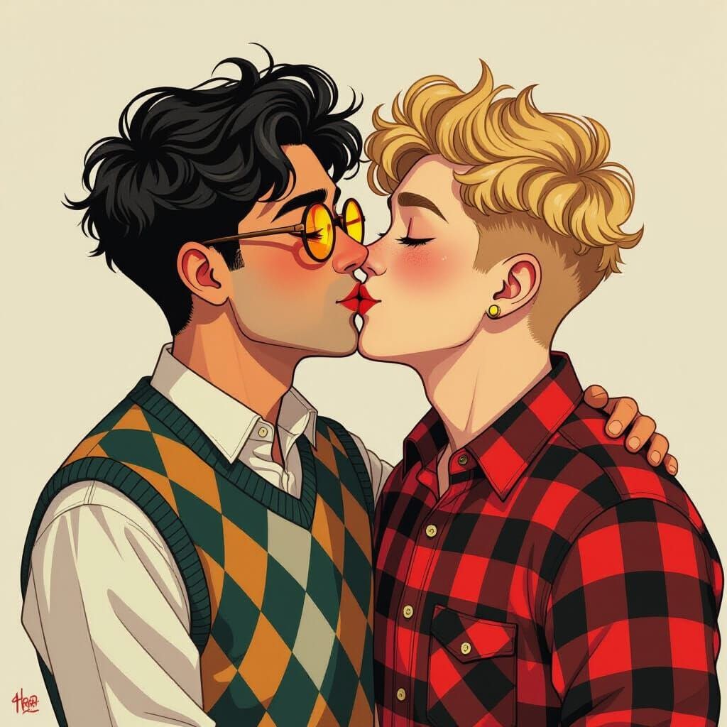 Passionate Kiss: An Expressive Portrait in Vivid Colors