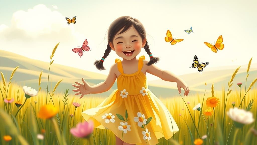 Joyful Girl in Sunlit Meadow
