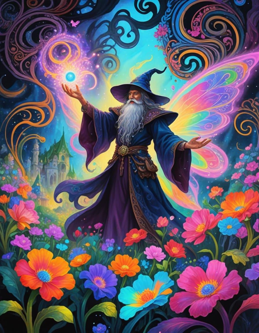 Wizard Conjures Flowers in Sparkling Fairy Kingdom