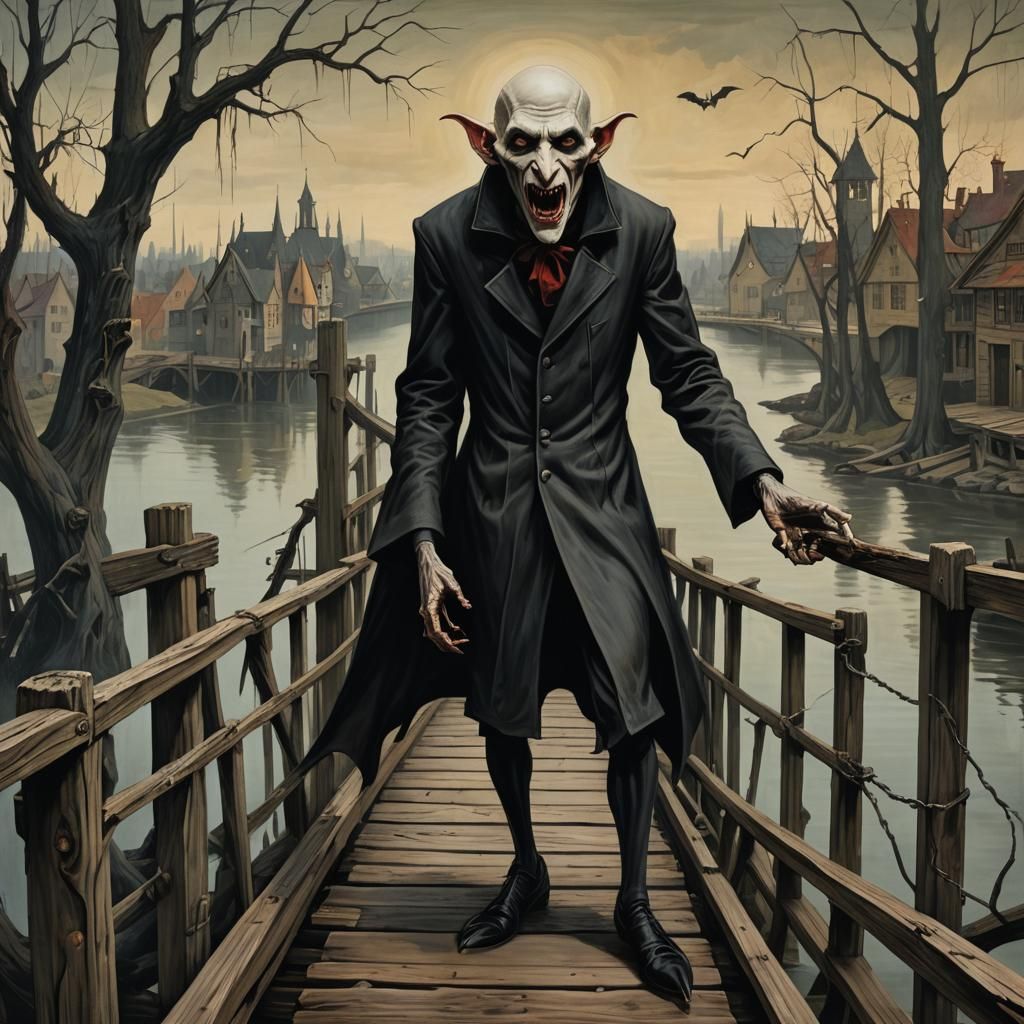 Nosferatu Vampire's Existential Scream in Surrealist Style