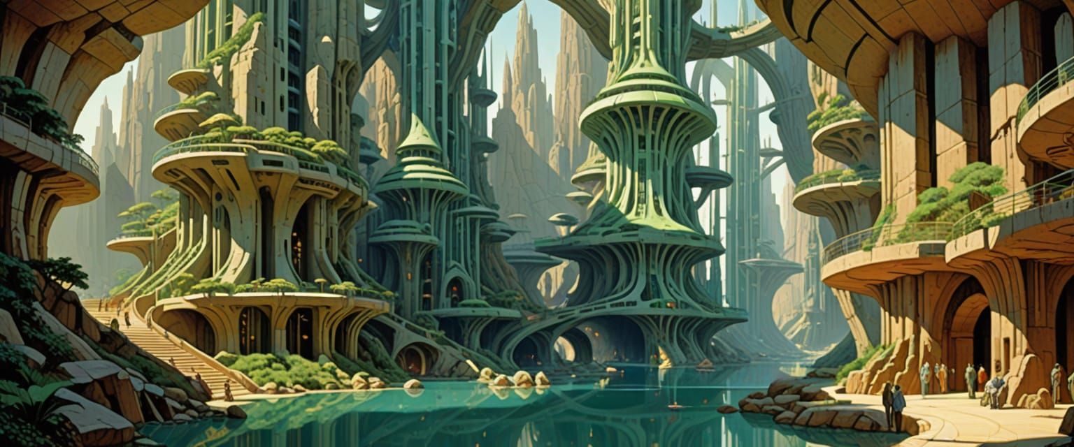 Futuristic Underground City with Waterfalls