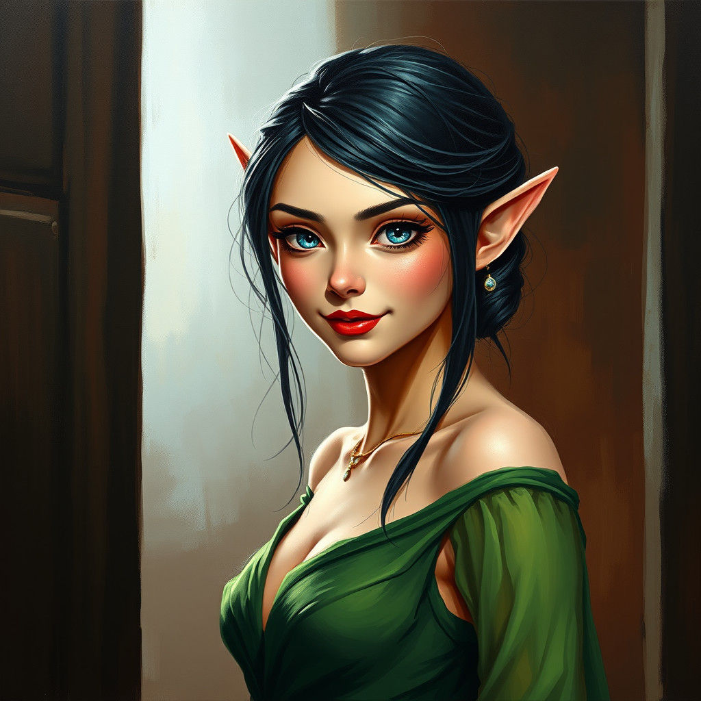 Beautiful Elf Portrait in Impressionistic Oil Style