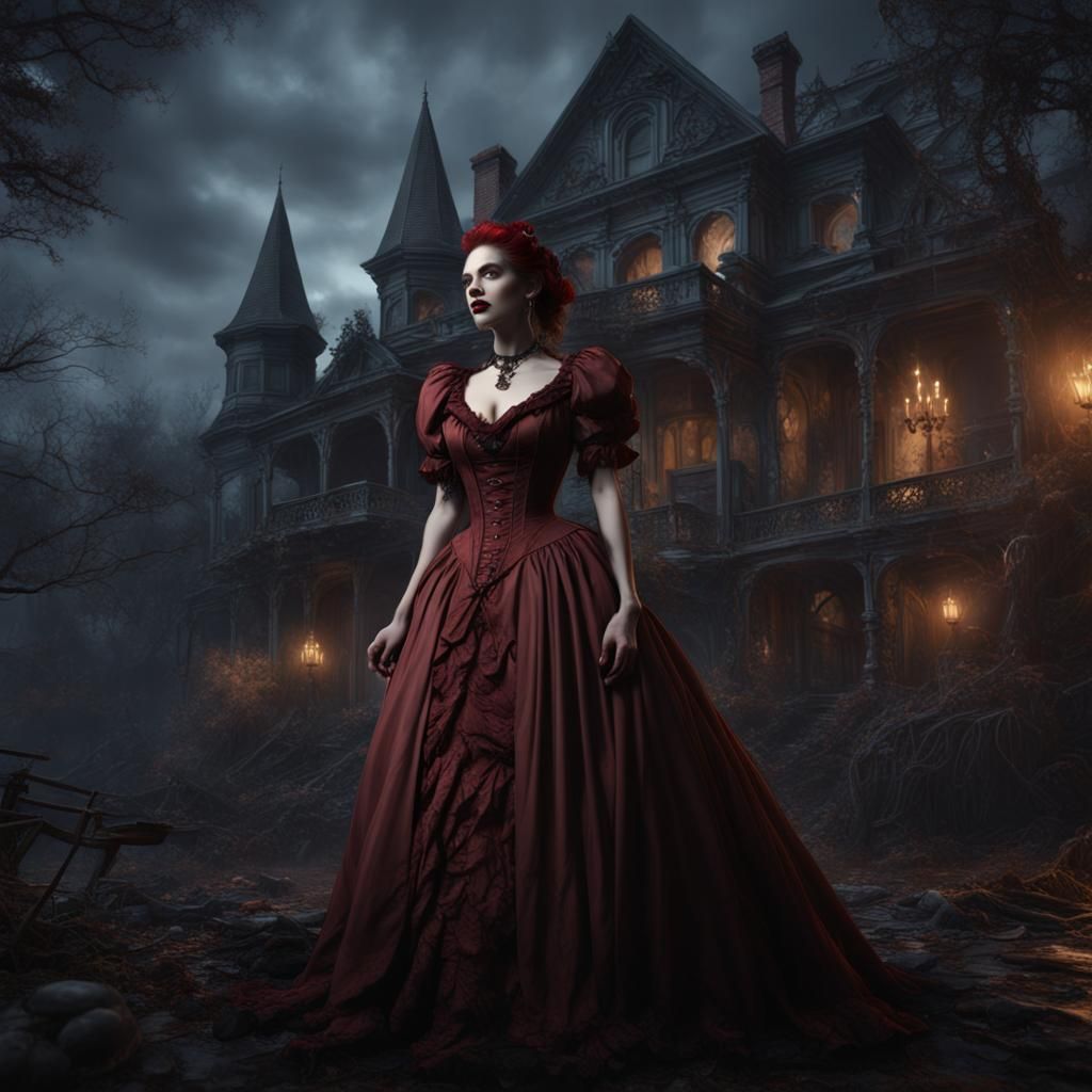 Vampire Southern Belle in Detailed Matte Painting