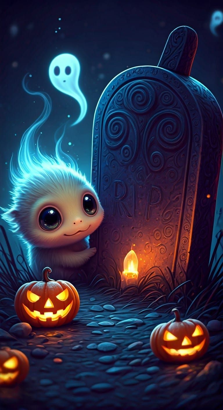 Endearing Creature Emerges in Moonlit Graveyard