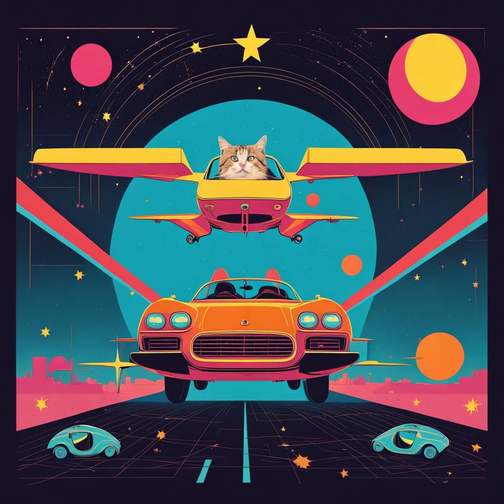 Stars, Moon, Cars, and Cats in Pop Art