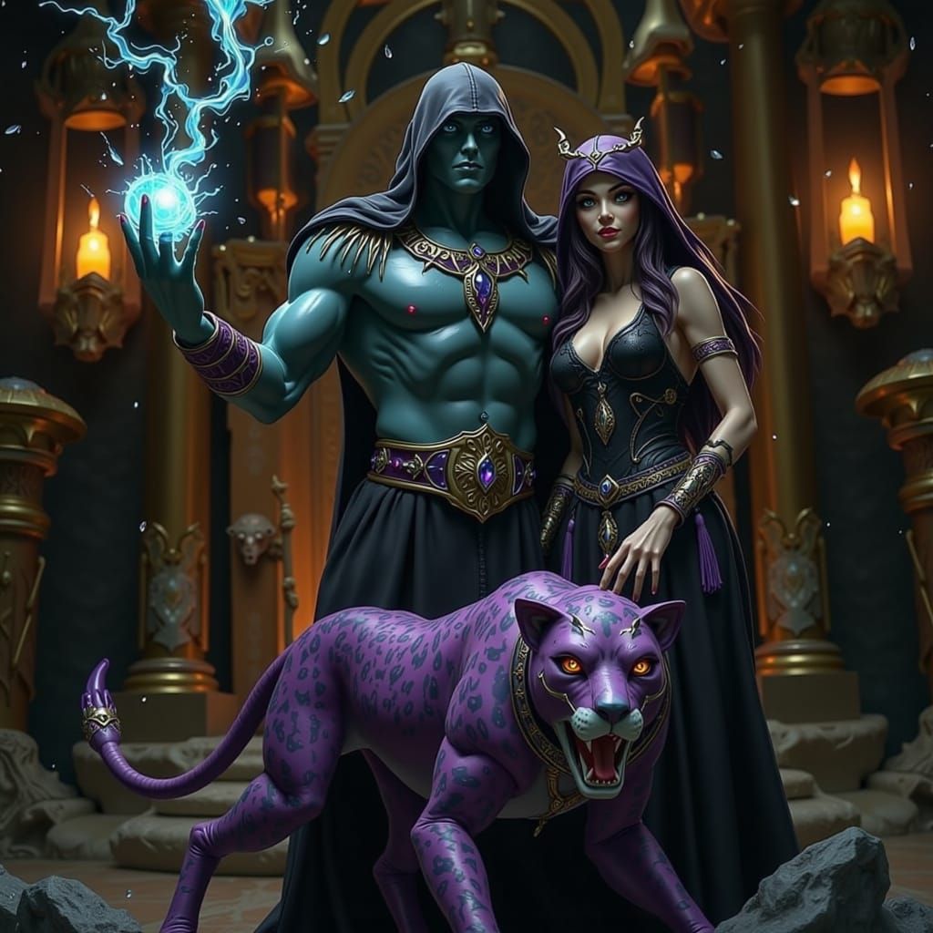 Skeletor on Bone Throne with Evil-Lyn, Frazetta Style