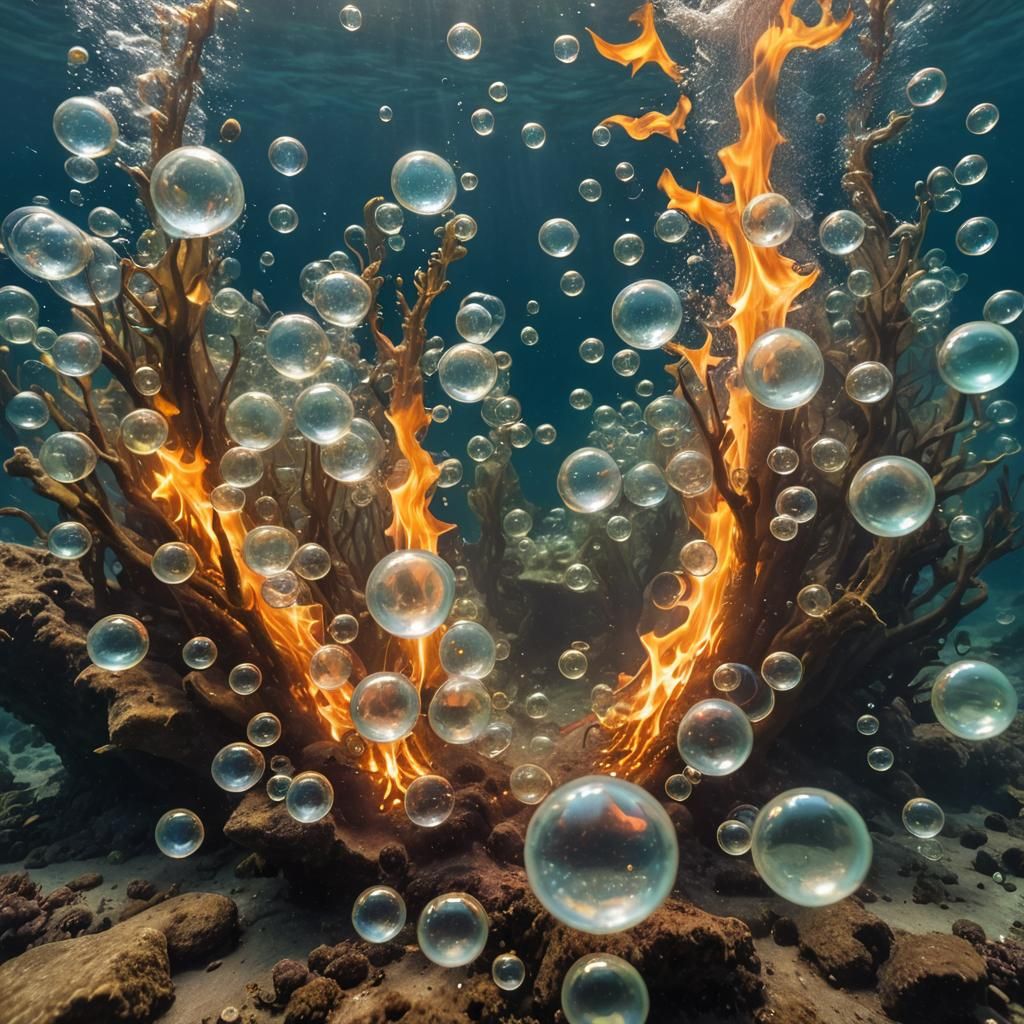 Underwater Bonfire with Sparkling Glass Bubbles