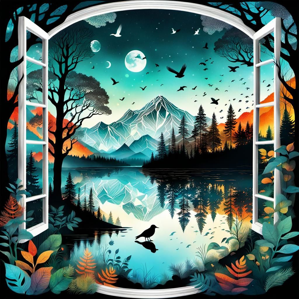 Double Exposure Art: Forest Life Through a Window