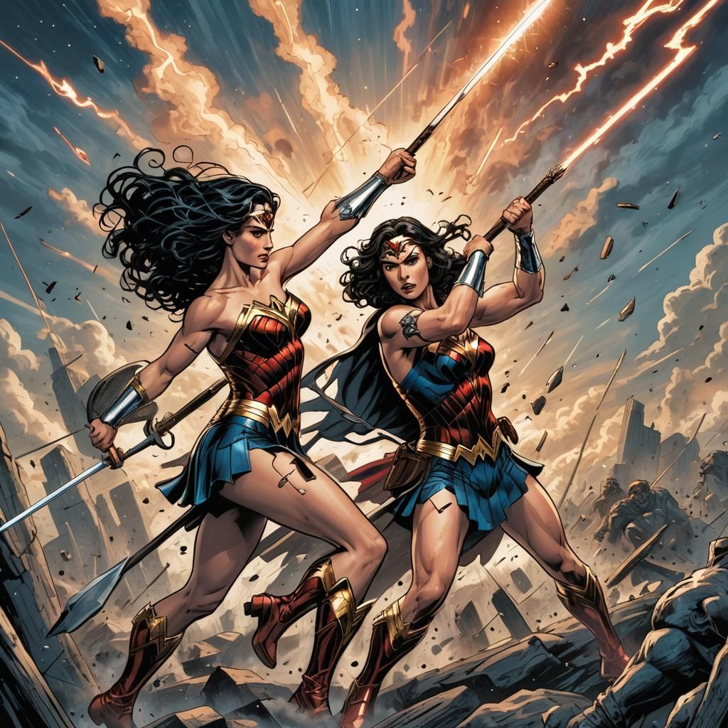 Wonder Woman Battles Superman: Comic Book Art