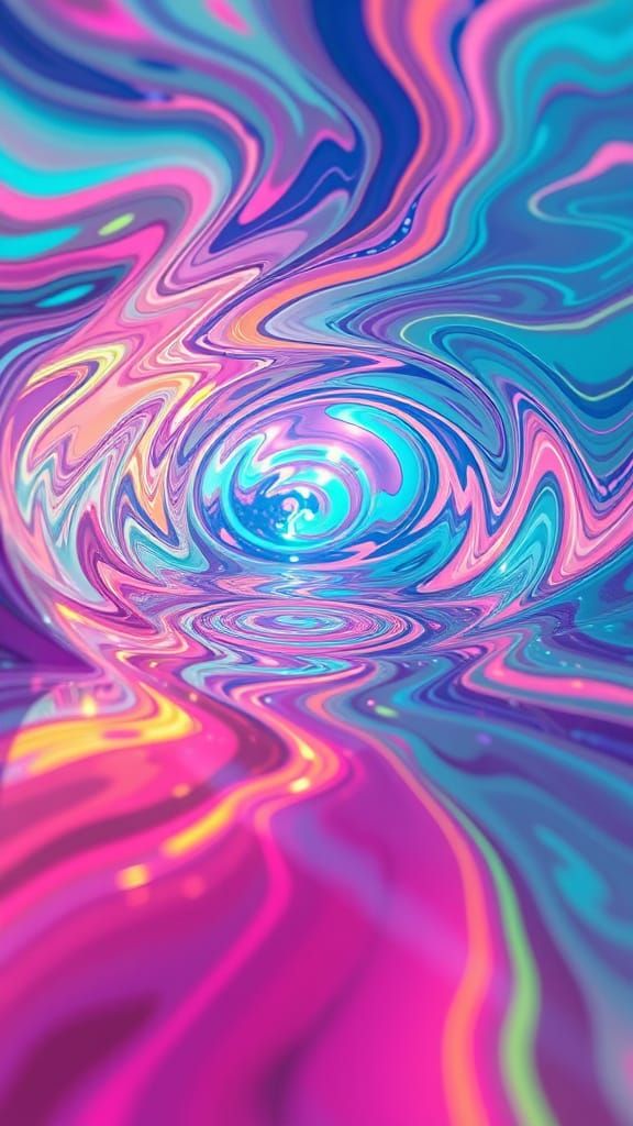 Cyberpunk Oil Slick Swirls with Stroboscopic Depth