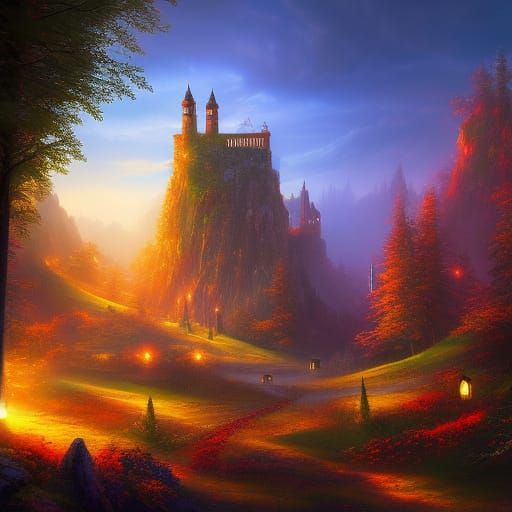 Mushroom Castle on Gothic Cliff in Fantasy Art Style