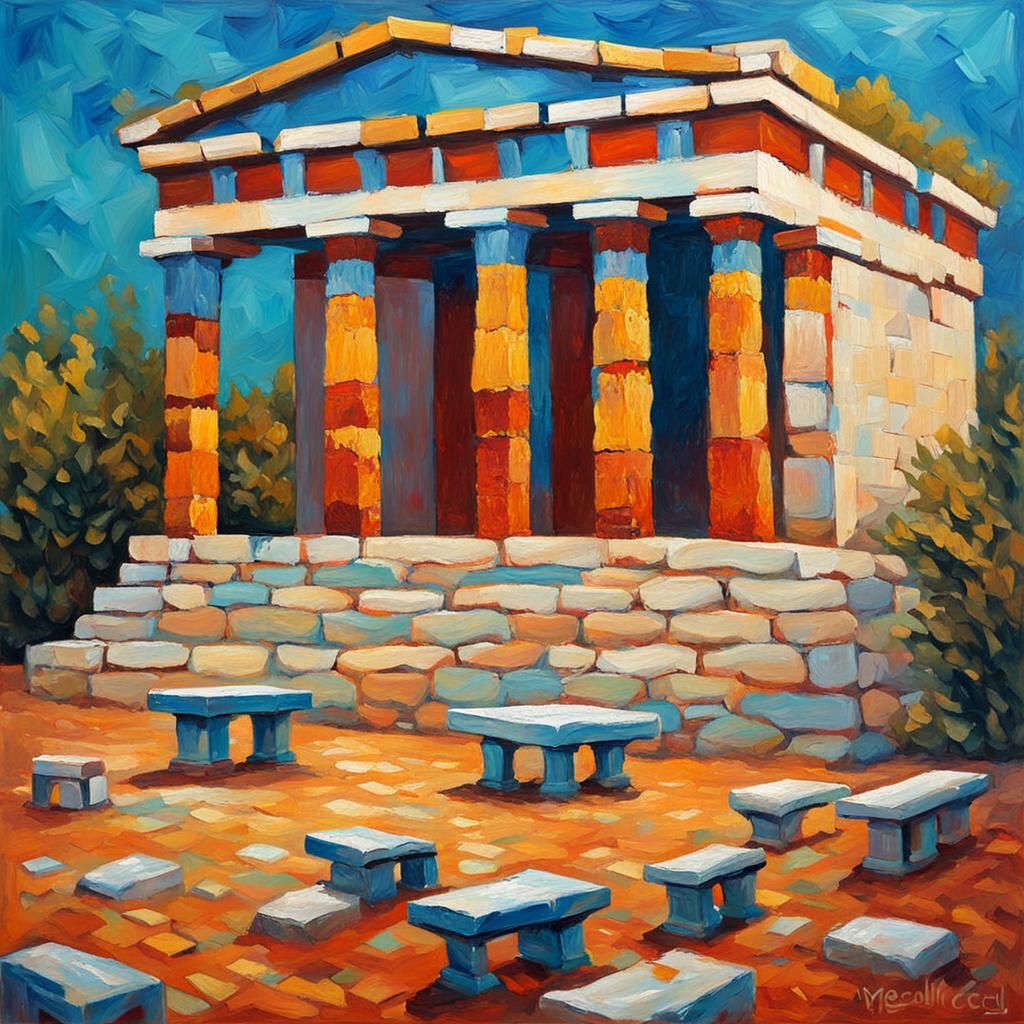Minoan Greek Temple in Expressionist Oil Painting