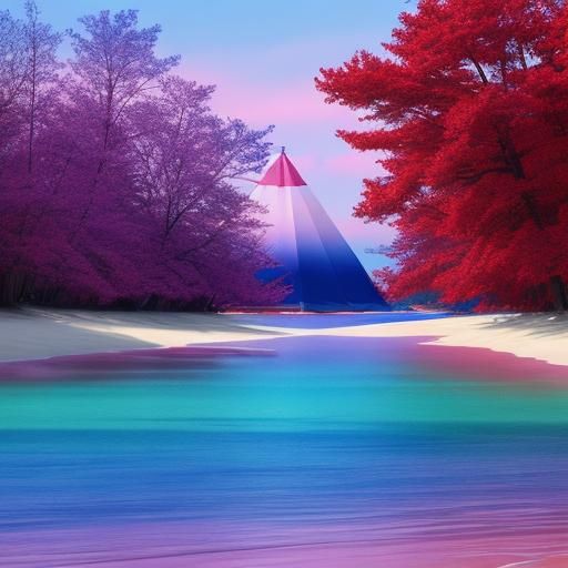Vibrant Origami Beach Scene with Teepee