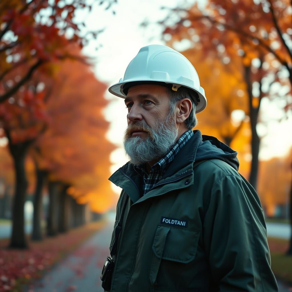 Geologist in Autumn Park at Dawn