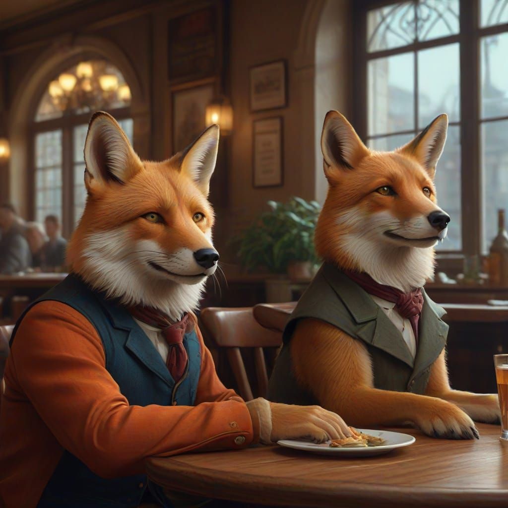 Fox and Hound Bistro Portrait in Artgerm Style