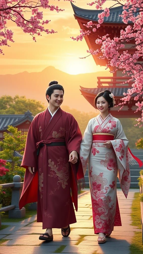 Elegant Sunrise at Traditional Japanese Temple