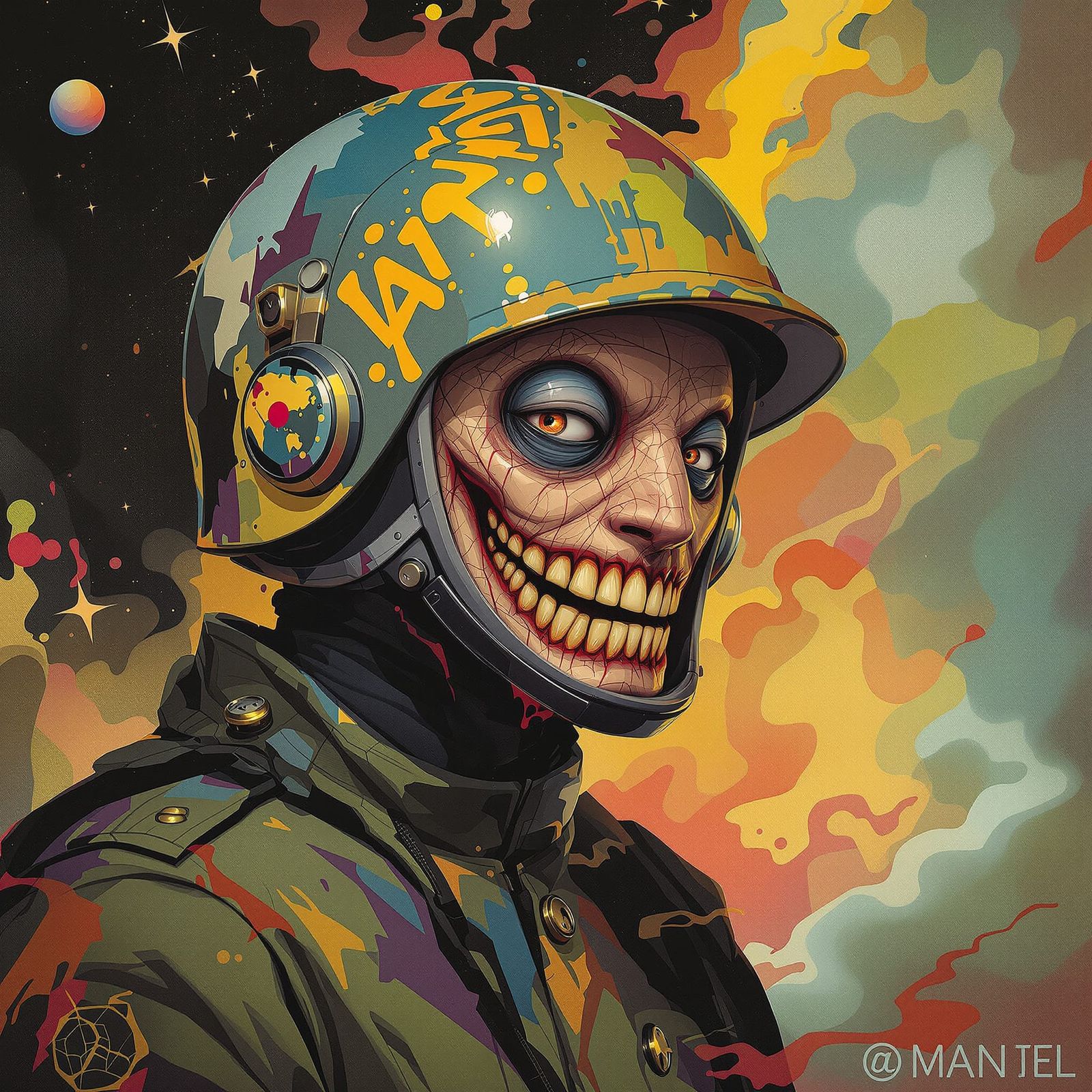 Eerie Character Portrait in Primitivist Style