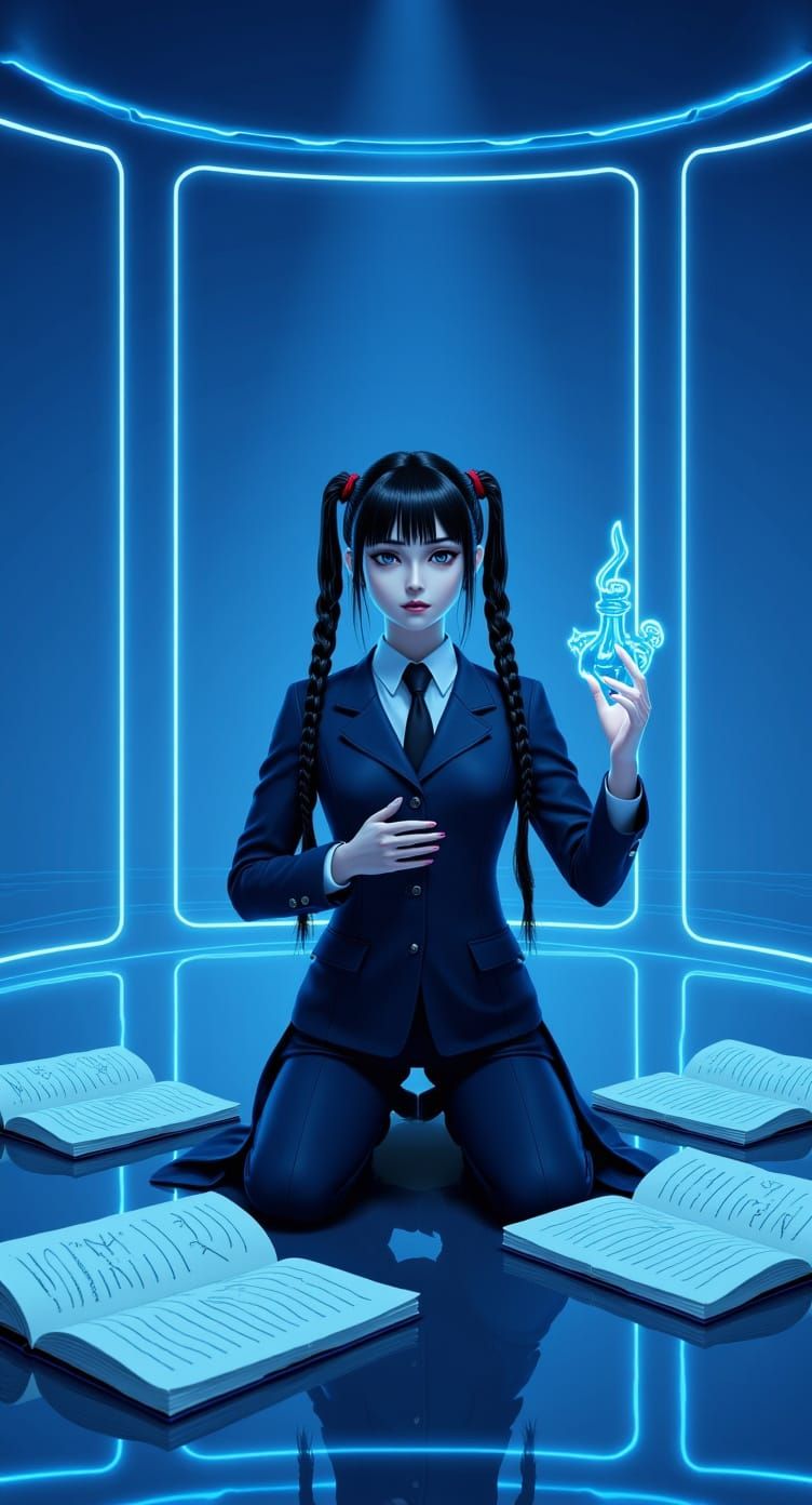 Woman in Latex Uniform in Infinite Mirror Chamber