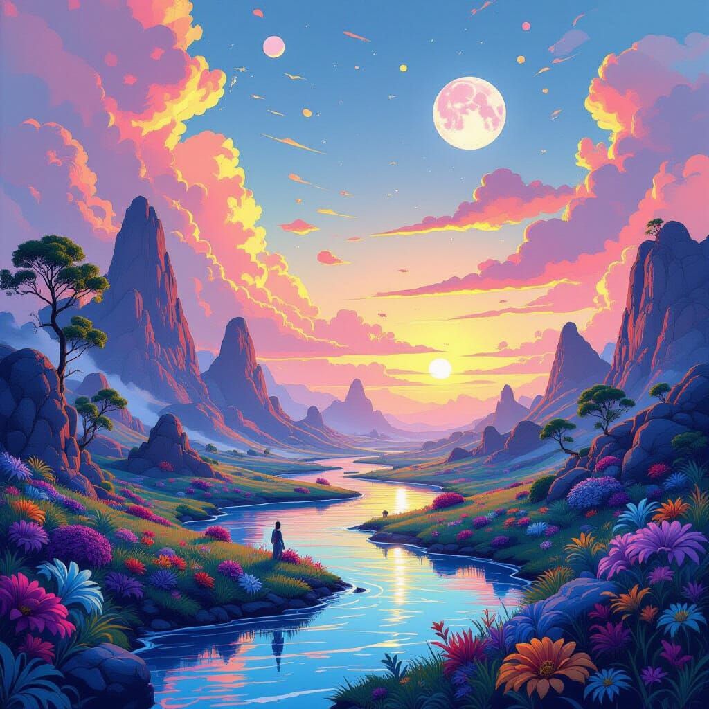 Surreal Landscape in a Whimsical Fantasy Scene
