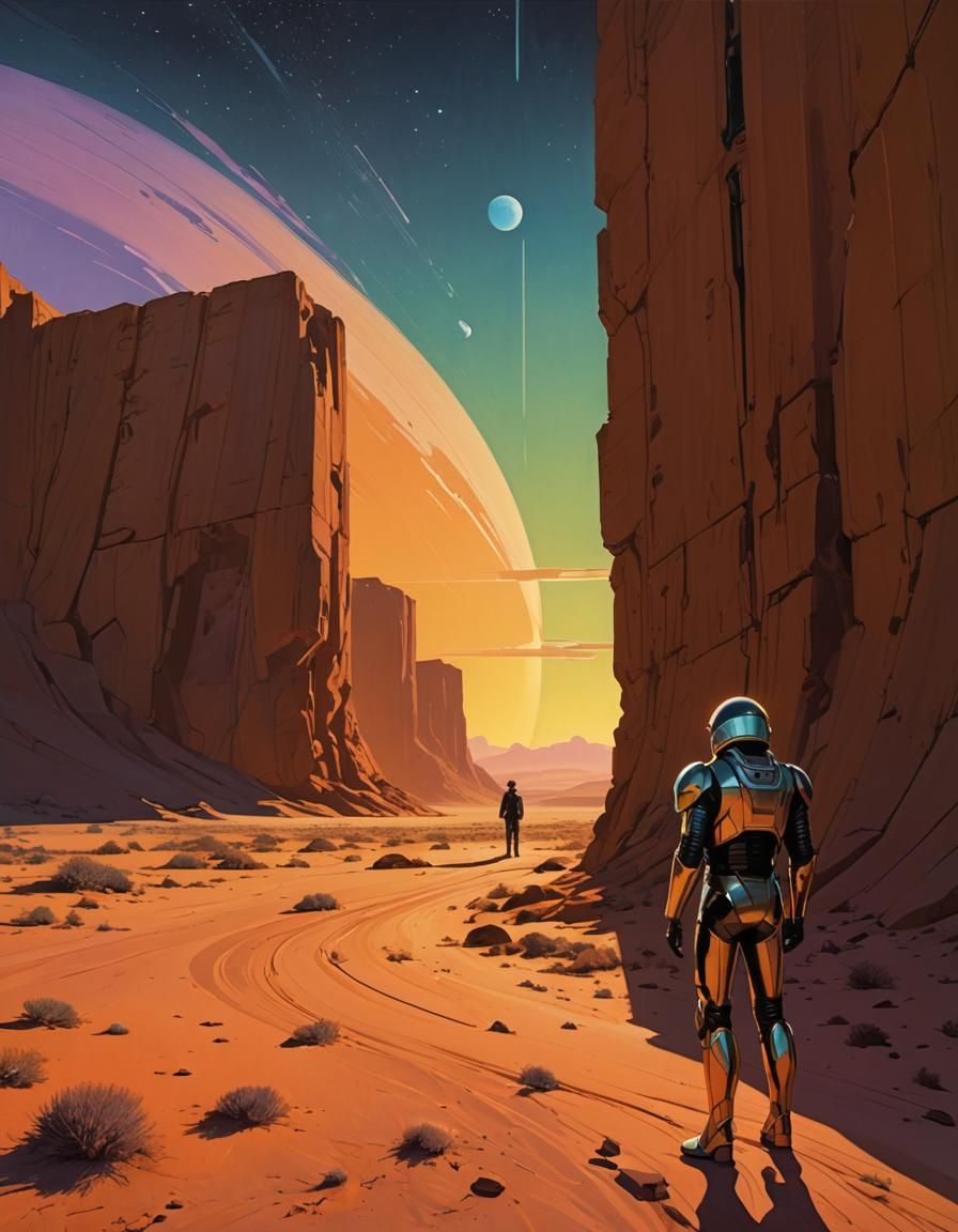Retro-Futuristic Space Hero in Desert Landscape