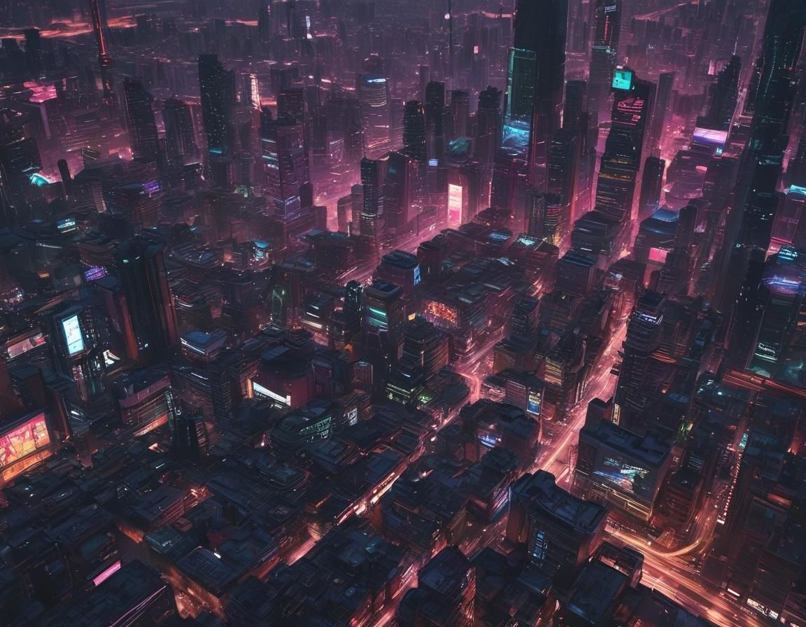 Cyberpunk Cityscape with Glitch Art Overlays