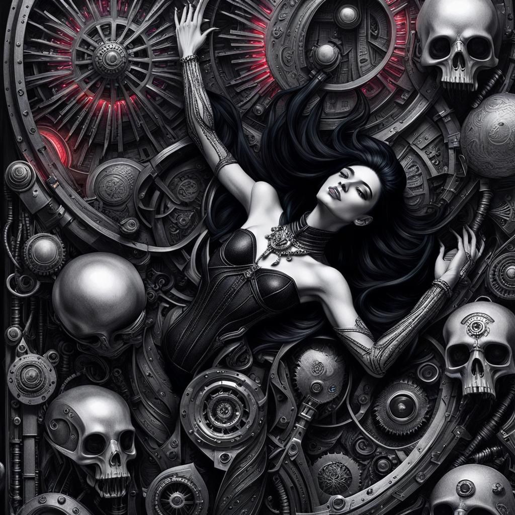 Gothic Woman in Pain: Surreal Crayon Drawing