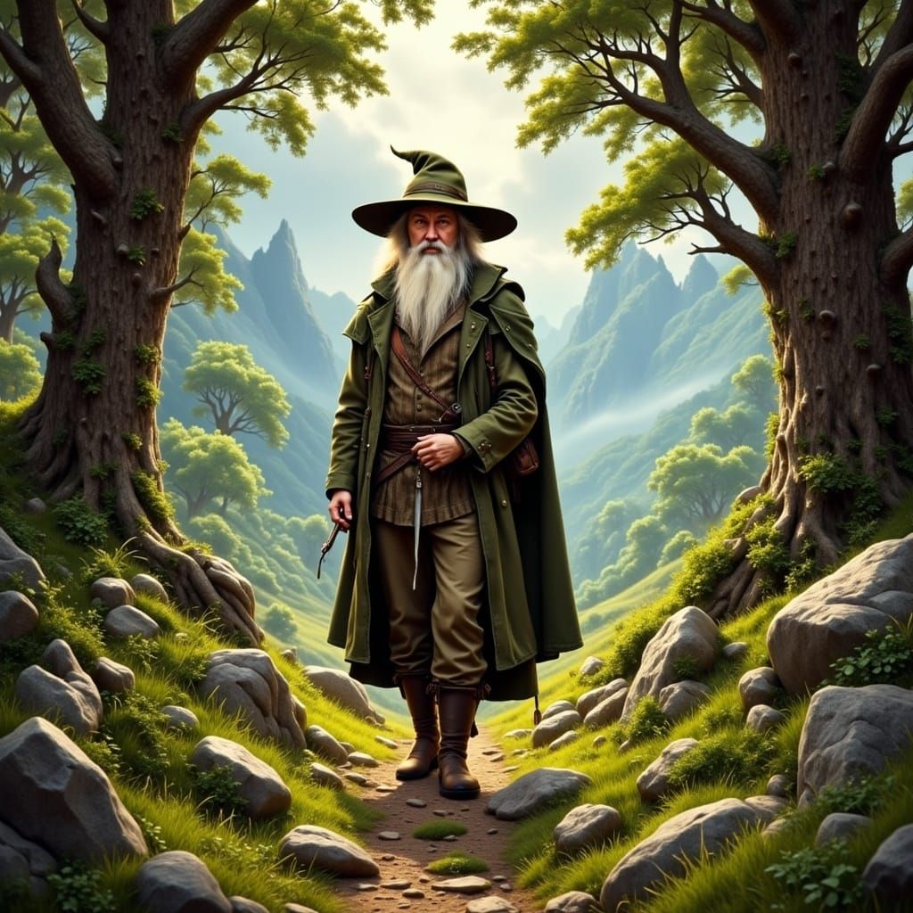 Mystical Young Gandalf in Enchanted Landscape
