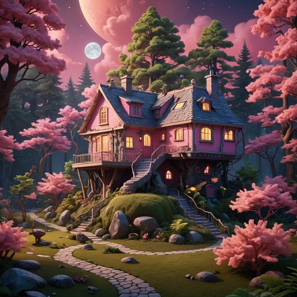 Snake House on the Moon: Pixar Style 3D Art