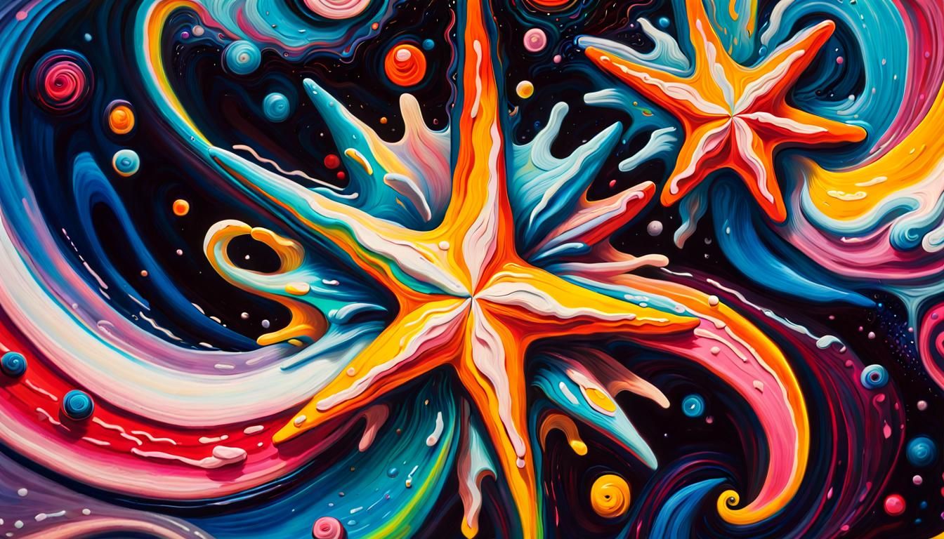 Vivid Impasto Stars Connected in Magnetic Swirl