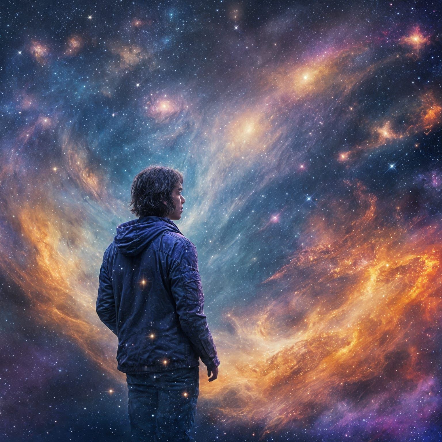 Cosmic Silhouette: A Fantasy Double Exposure Image