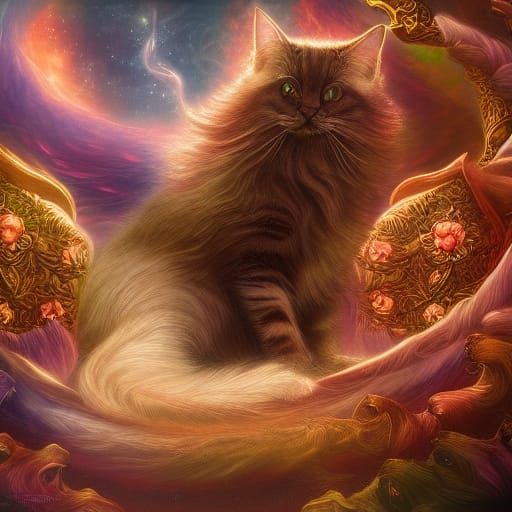 Fantastical Cat Matte Painting in Deep Color