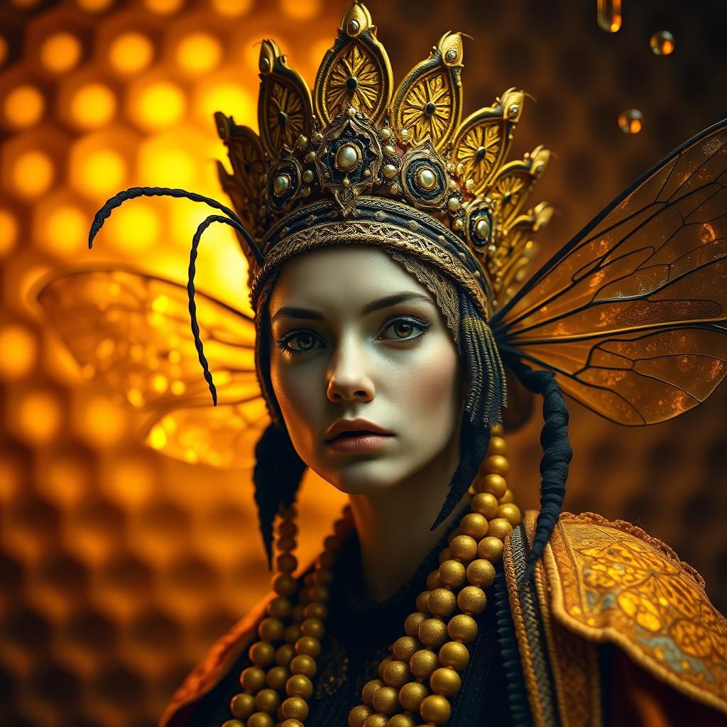 Regal Queen Bee in Luminous Golden Hive