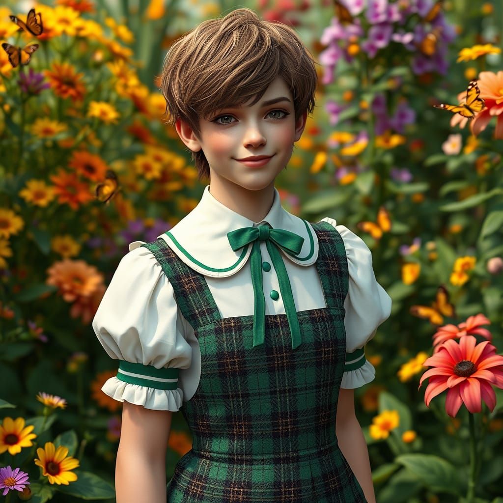 Charming Young Gentleman in a Whimsical Garden