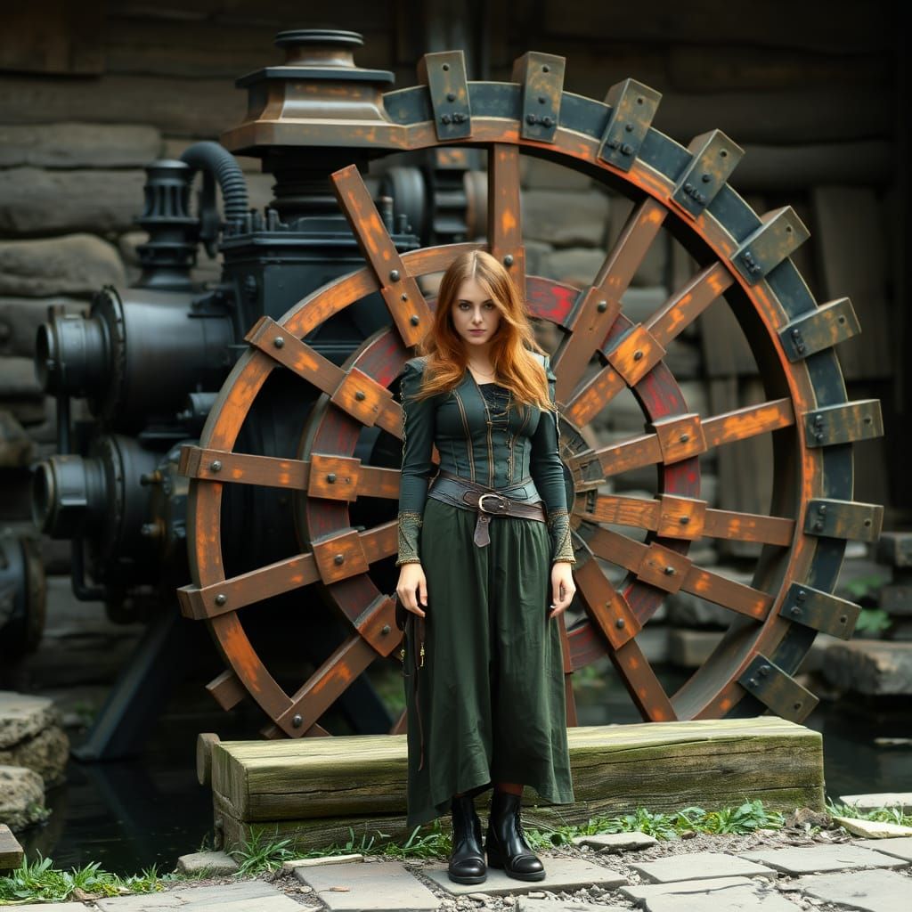 Steampunk Waterwheel and the Inventor