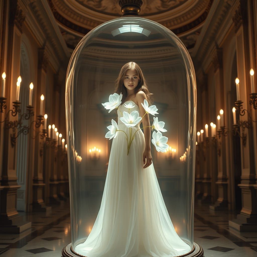 Girl in Glass Globe: Neoclassical Elegance