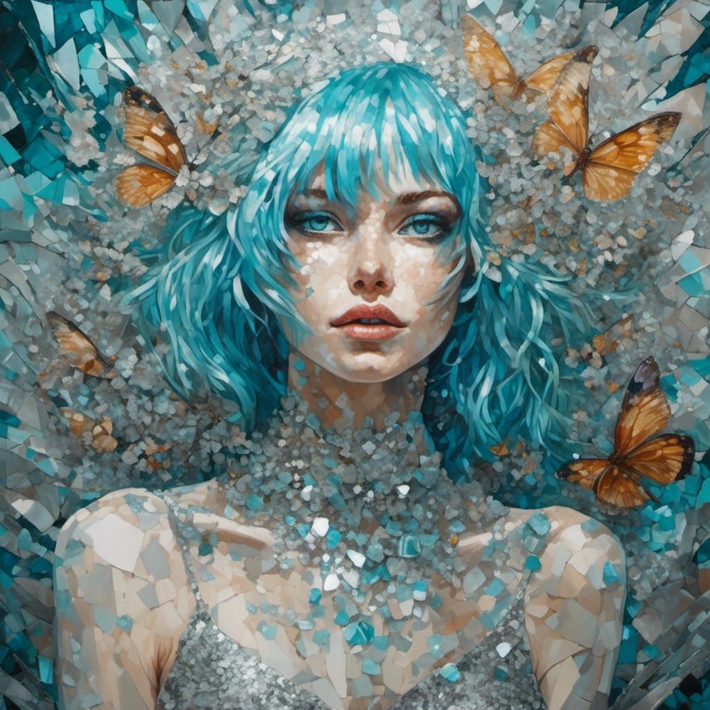 Shattered Glass Figure with Turquoise Hair