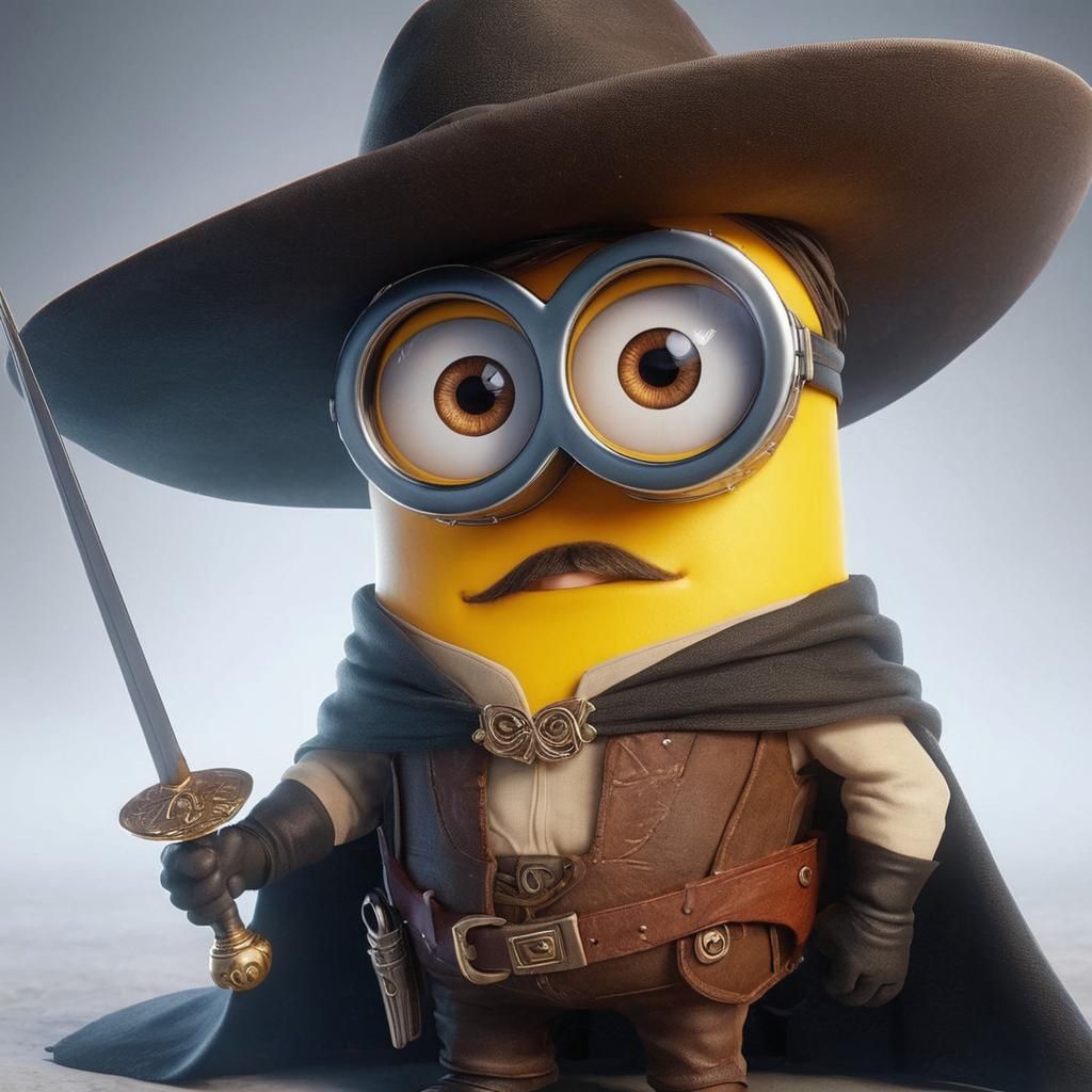 Minion Impersonating Zorro in 3D Anime Style