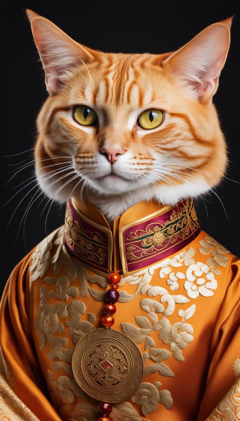 Ginger Cat in Malaysian Attire: A Digital Portrait