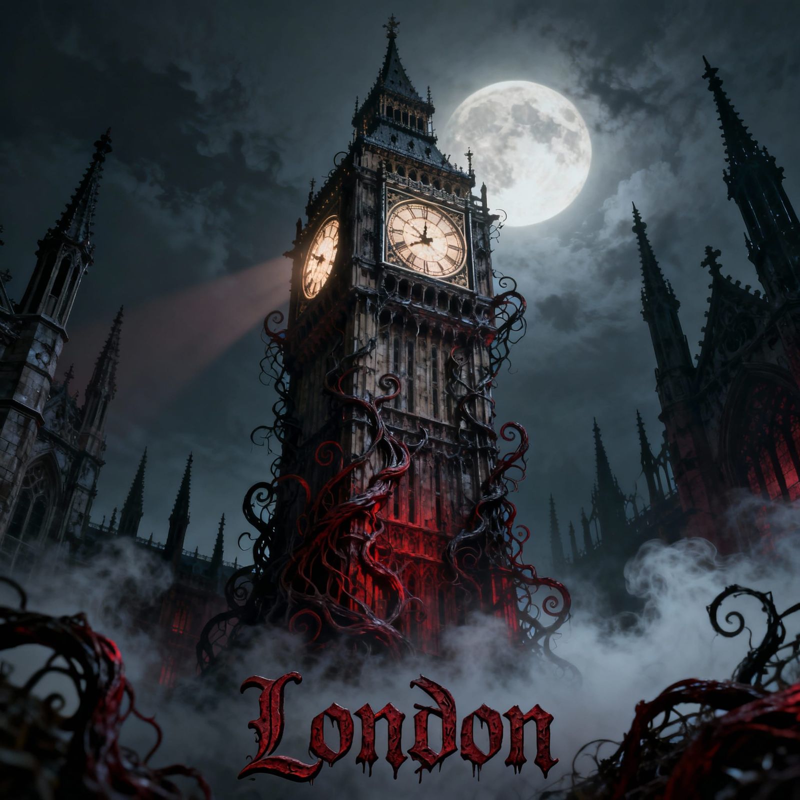 Haunted Big Ben in Gothic Surrealist Style
