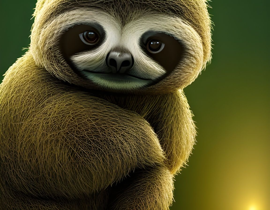 Hyperdetailed Mossy Sloth in Summer Jungle