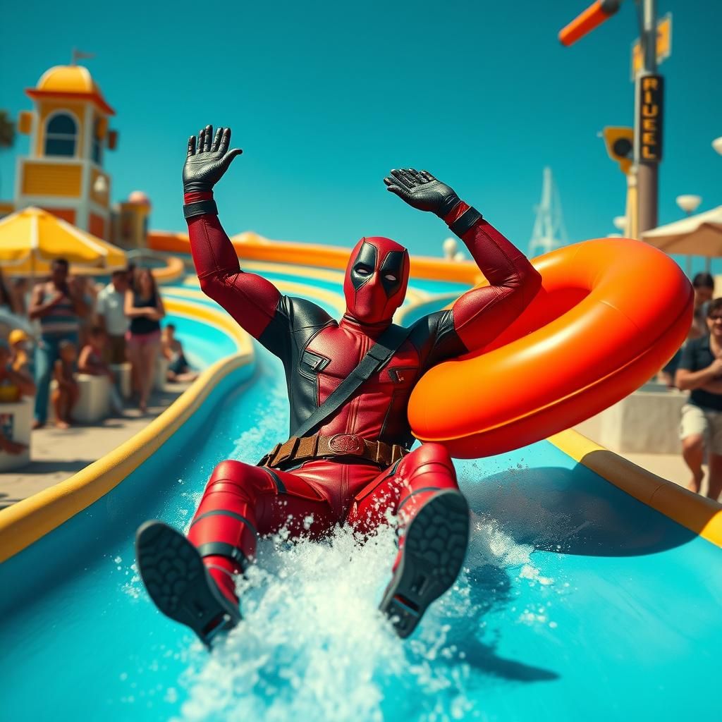 Deadpool Waterslide Chaos: Retro Amusement Park Fun