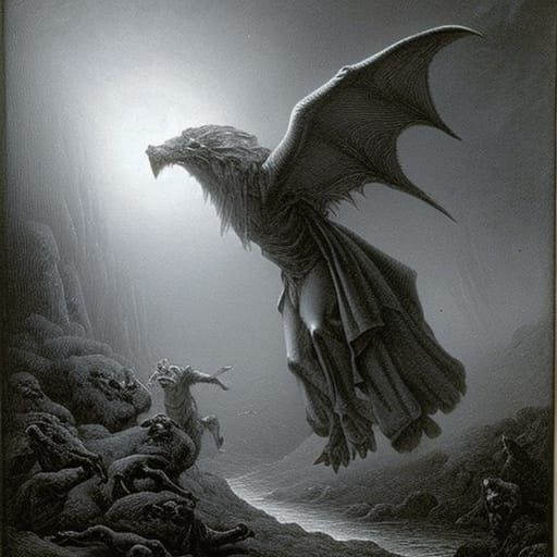 Horrific Nightmare Scene in Engraving Style