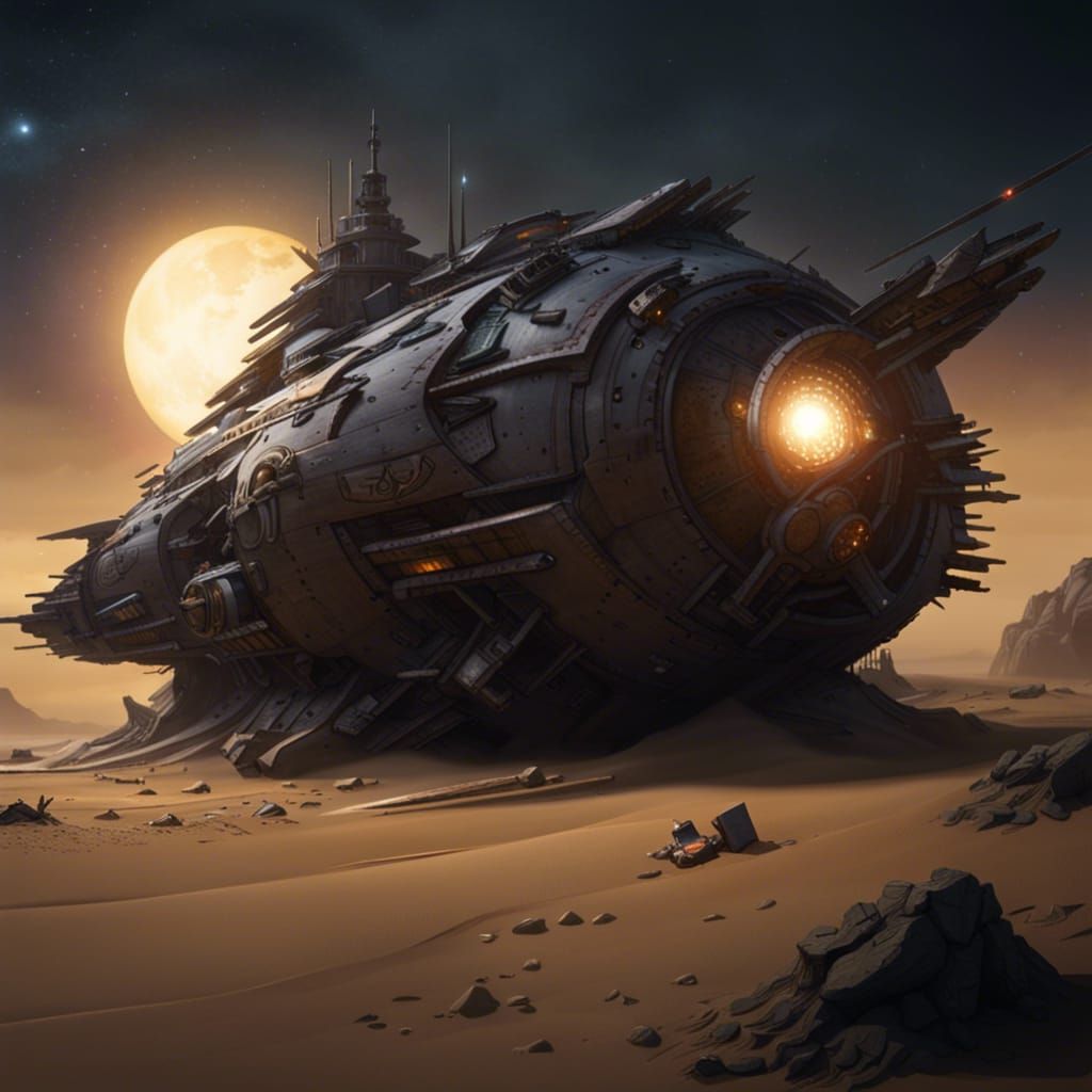 Crashed Warship Under Twin Suns: Digital Concept Art