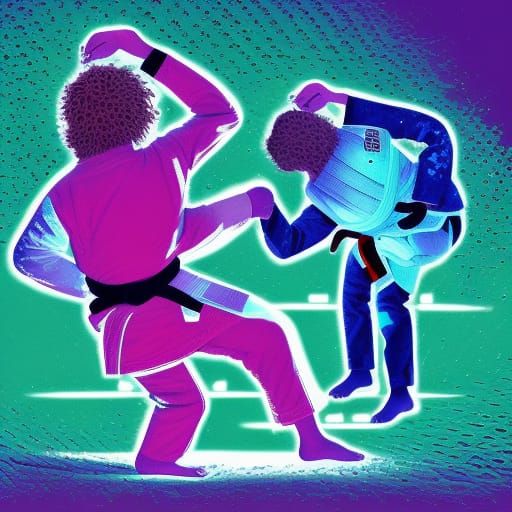 Holographic Judo Illustration in Mixed Media