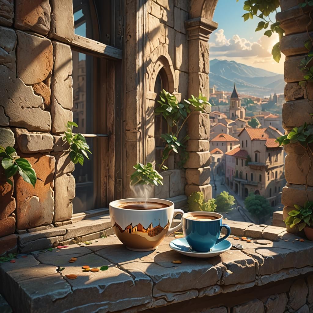 Ancient City View Coffee, Splash Art Style