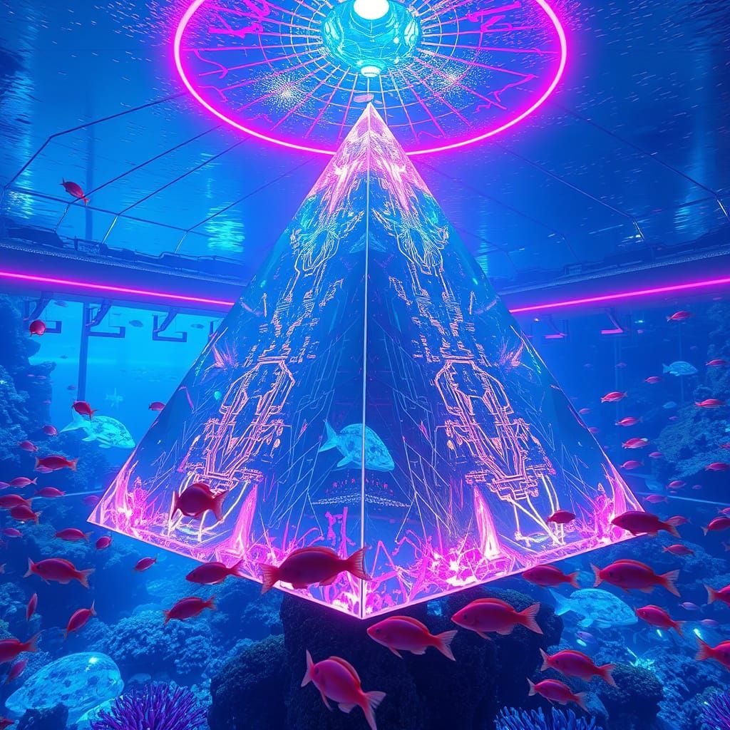 Cyberpunk Aquarium Pyramid with Electric Blue and Pink Neon ...