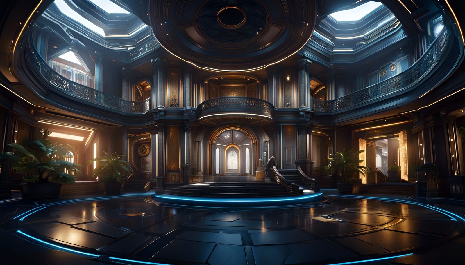 Detailed Sci-Fi Mansion Floorplan in Splash Art Style