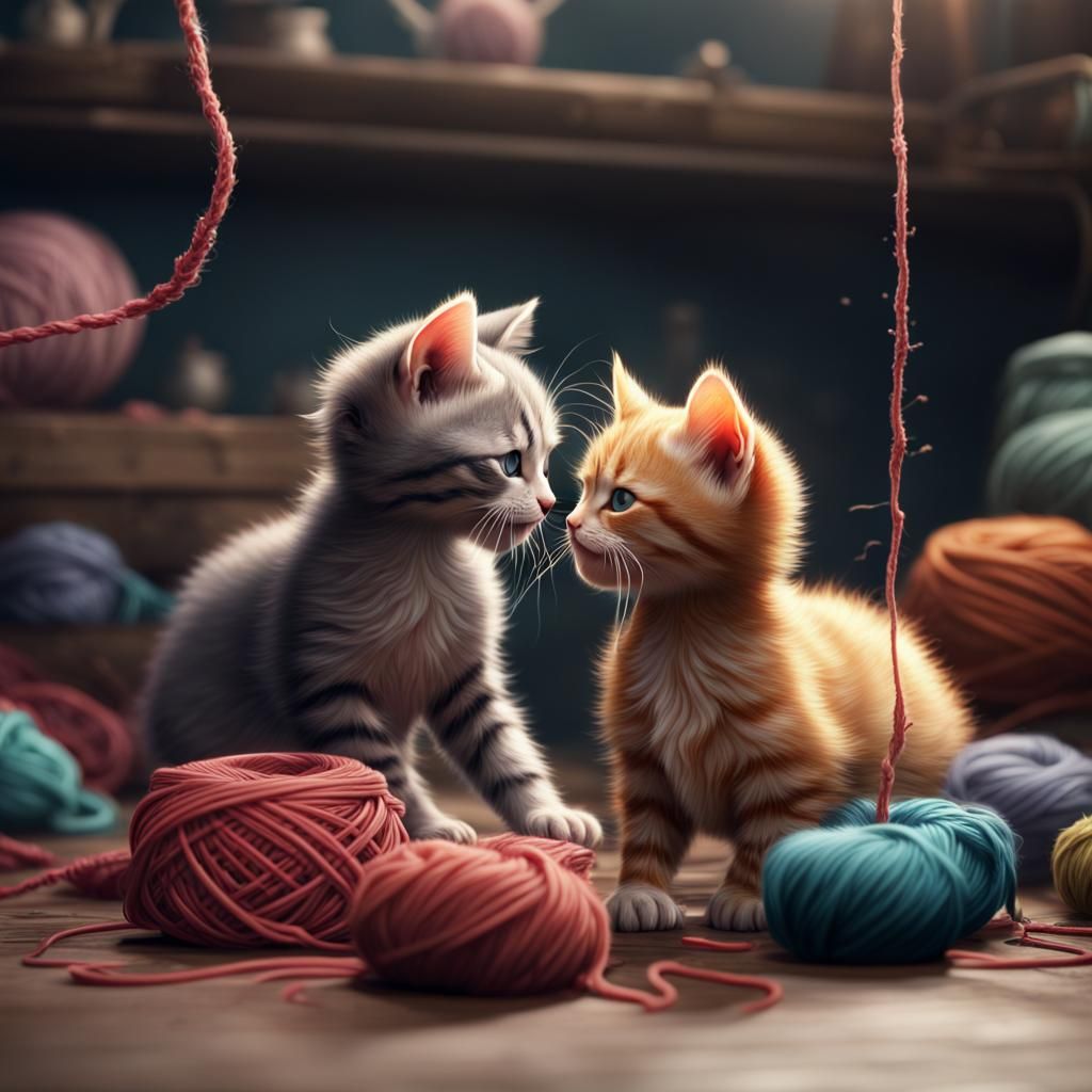 Kittens Play With Yarn: Fantasy Concept Art