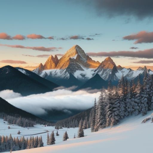 Majestic Mountain Range at Sunrise, in Oil Painting Style